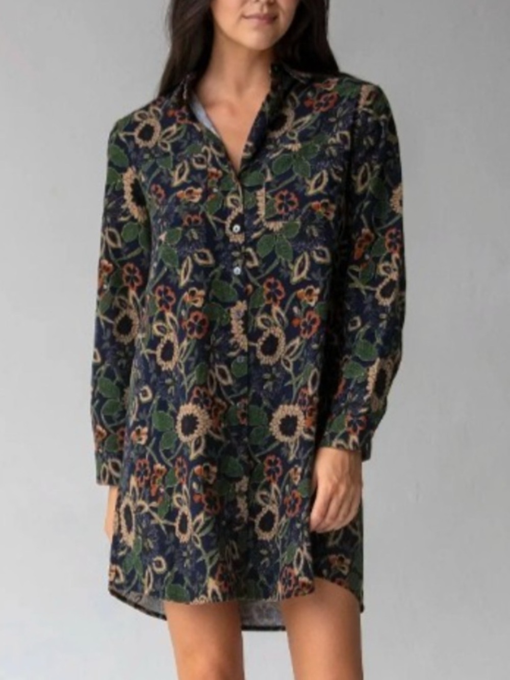 Natural Life Rocky Corduroy Floral Mini Shirt Dress